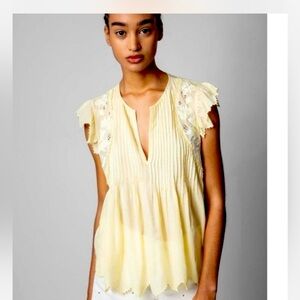 Zadig and Voltaire Tiara yellow pleated embroidery top